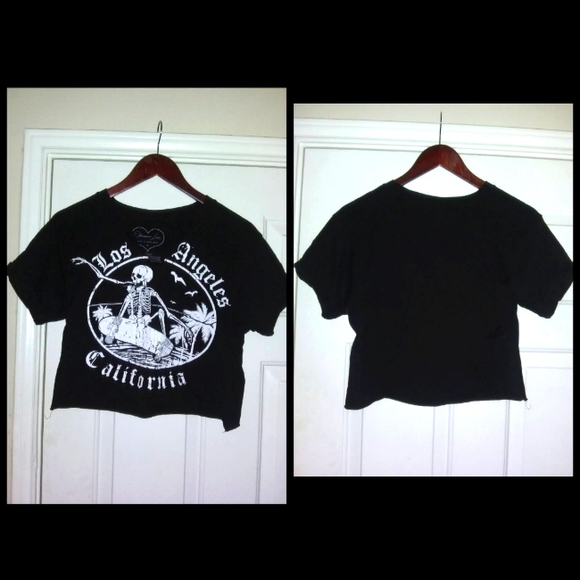 Gothic California Skateboarding Skeleton Crop Top-Size Small - Picture 3 of 5